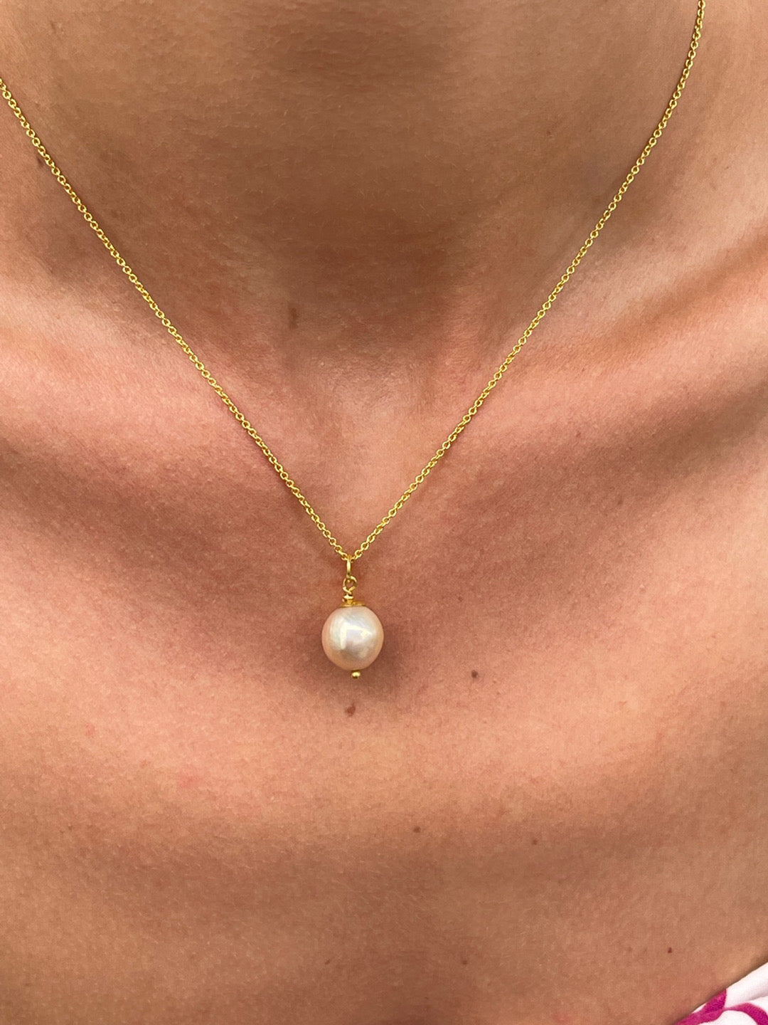 pearl necklace, gold plated silver, natural pearl