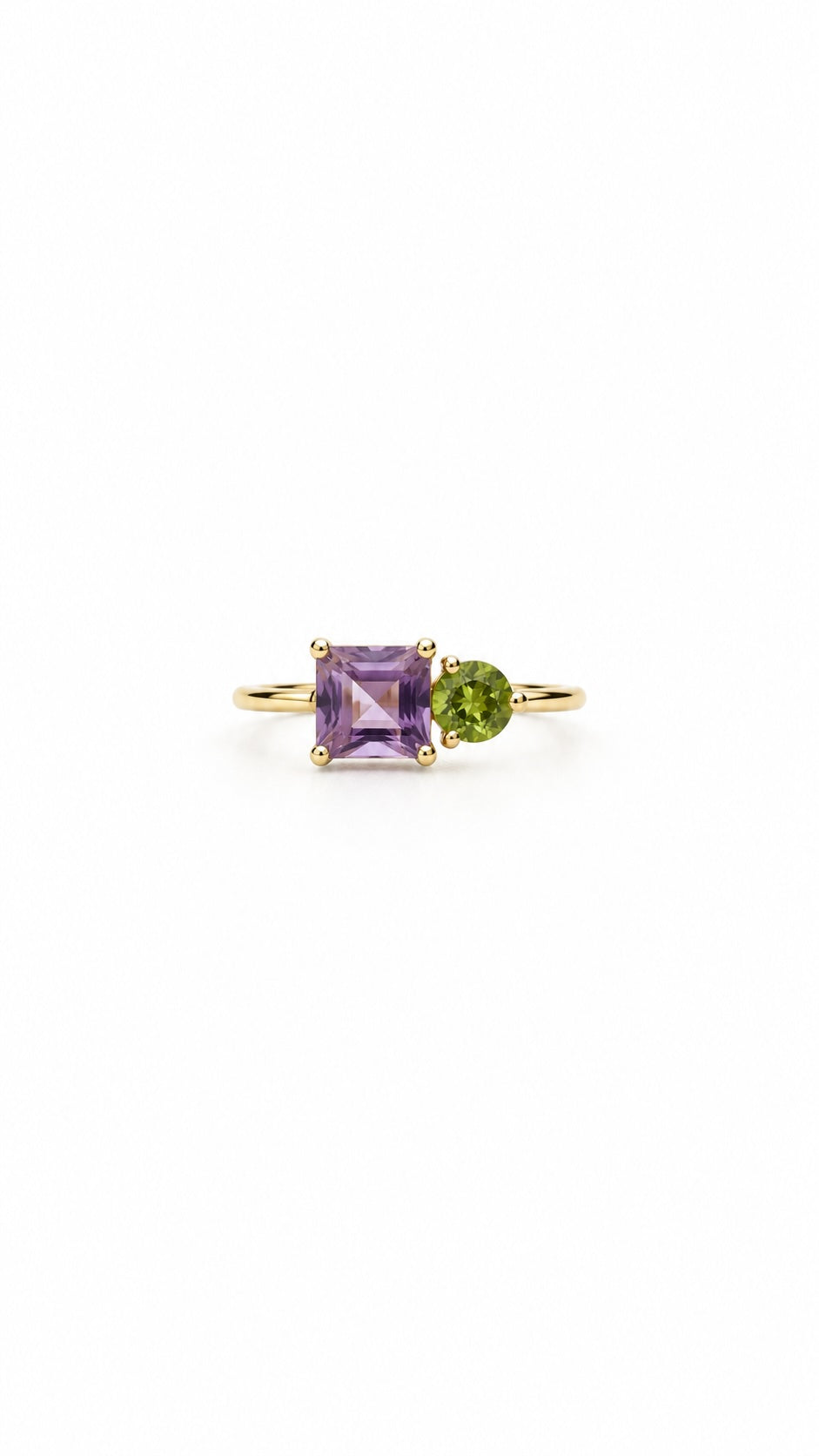handcrafted amethyst and peridot ring