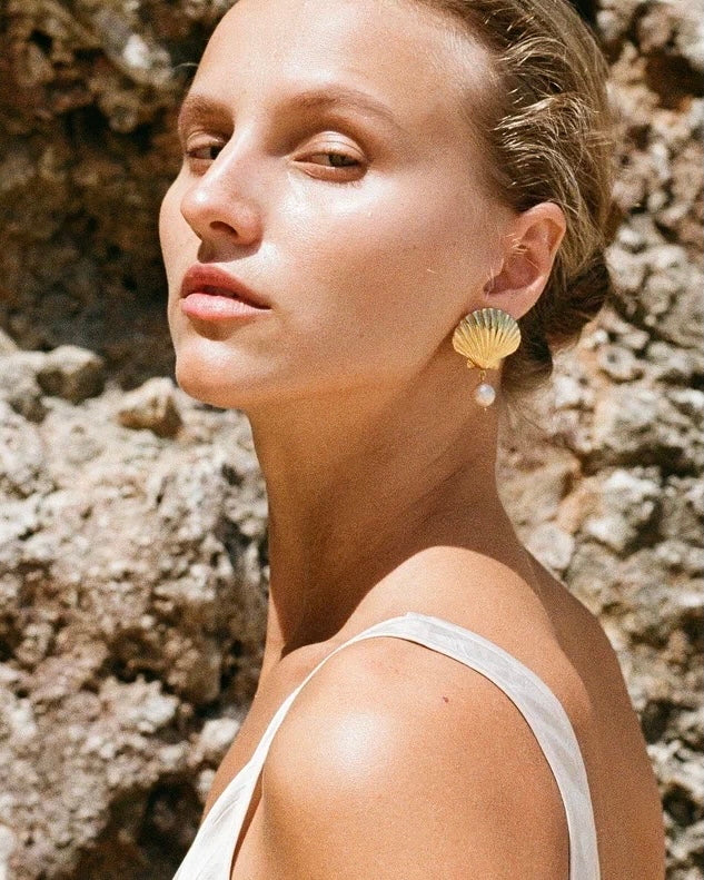 shell earrings with pearls, gold plated silver jewellery