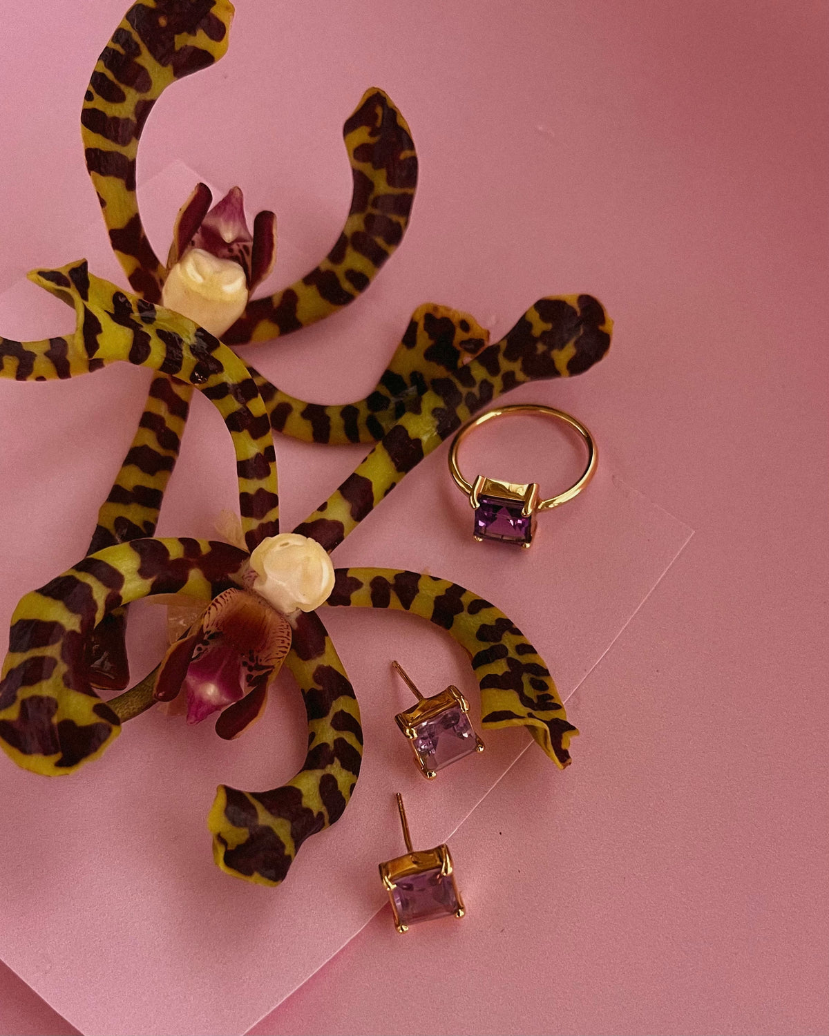 amethyst ring and stud earrings