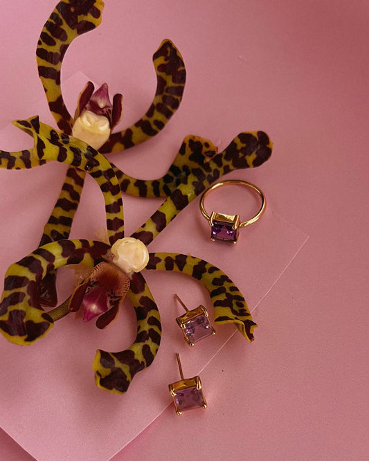 amethyst ring and stud earrings