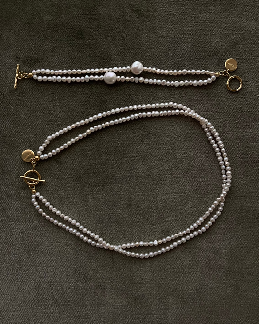 elegant pearl necklace, handcrafted in Bali, baby pearls, gold plated silver, baby pearls necklace. Present Ideas. Pearls wedding jewellery