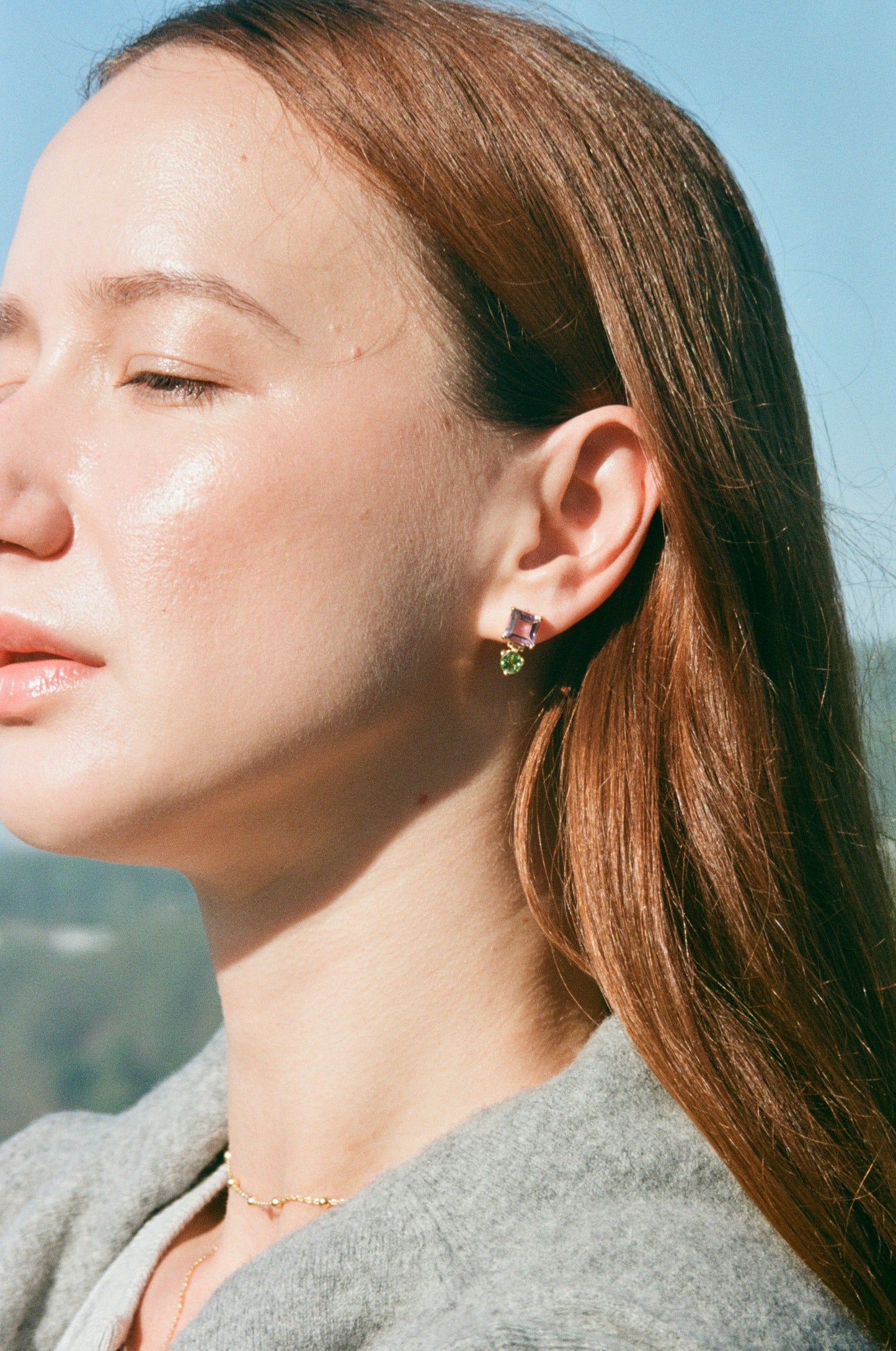 earrings with amethyst and peridots, cute earrings