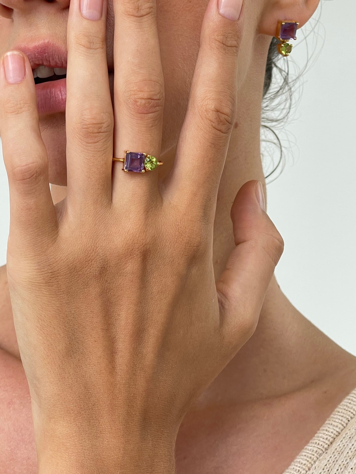 amethyst with peridot handcrafted ring