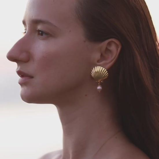 shell earrings with pearls, for your fantastic looks, 925 silver plated with 18k gold
