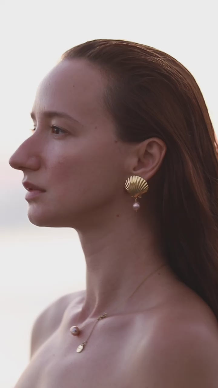 shell earrings with pearls, for your fantastic looks, 925 silver plated with 18k gold