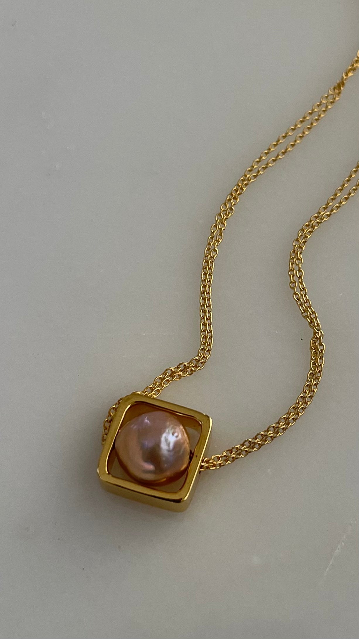 gold plated silver necklace, double chain, handcrafted, luxury jewellery, natural pearl necklace, slow fashion jewelry brand, jewelry with pearls, pearl jewellery
