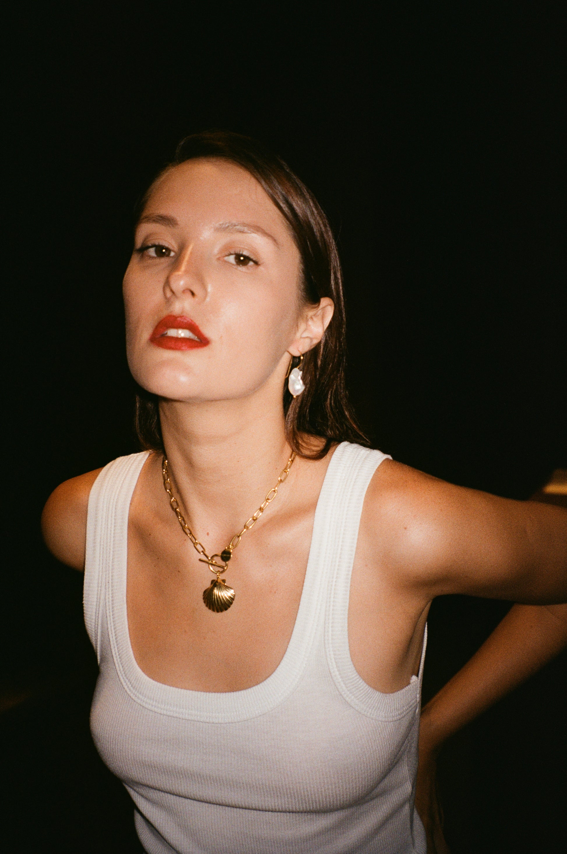 statement chain necklace from 925 silver plated with 18k gold, with shell