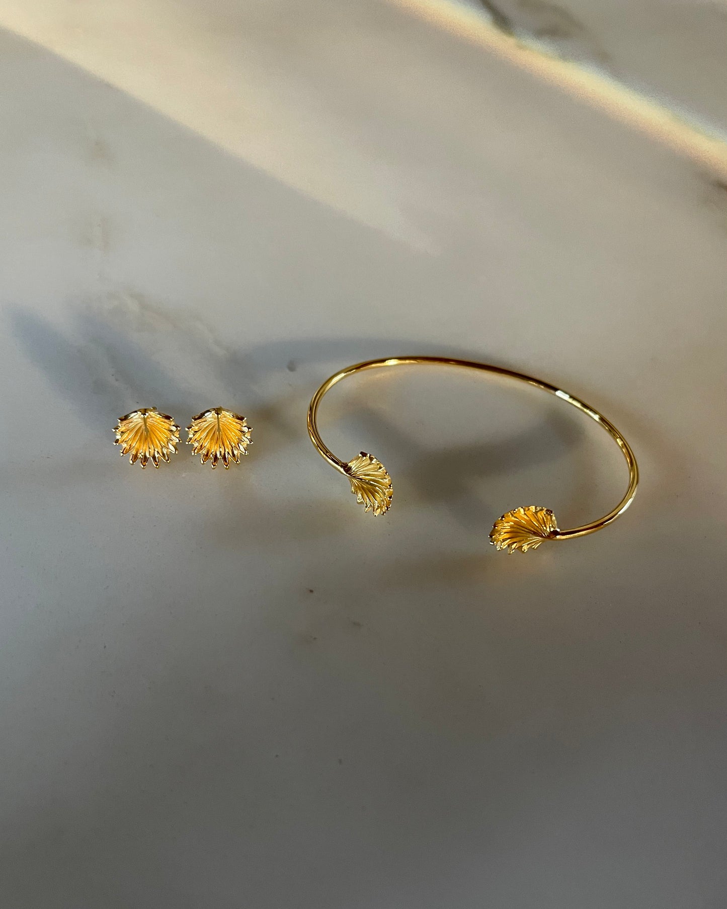 gold plated stud earrings and cuff bracelet< fine jewellery, handcrafted bracelet, stud earrings